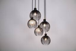 Black Pendant Chandelier, Light, Minimal Mid Century Elongated Lamp, Hanging Unique Home Decor - thumbnail 1
