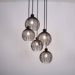 Black Pendant Chandelier, Light, Minimal Mid Century Elongated Lamp, Hanging Unique Home Decor - thumbnail 4
