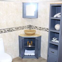 Grey Painted Bathroom Vanity Unit Free Standing Corner Cabinet Golden Onyx Top & Basin 501Bggo25Go - thumbnail 3