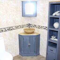 Grey Painted Bathroom Vanity Unit Free Standing Corner Cabinet Golden Onyx Top & Basin 501Bggo25Go - thumbnail 2