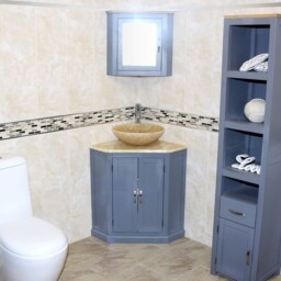 Grey Painted Bathroom Vanity Unit Free Standing Corner Cabinet Golden Onyx Top & Basin 501Bggo25Go