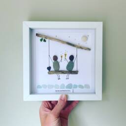 Pebble Couple Celebration Picture - Framed Wall Art Handmade in Cornwall - thumbnail 1
