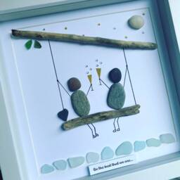 Pebble Couple Celebration Picture - Framed Wall Art Handmade in Cornwall - thumbnail 3