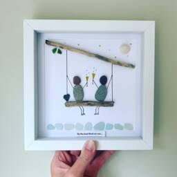 Pebble Couple Celebration Picture - Framed Wall Art Handmade in Cornwall - thumbnail 2