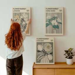 Canvas Art Set Of 3 - Flower Markets in London, Chicago & Hong Kong, Green Wall Print, Plants Flowers Decor - thumbnail 1