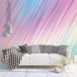Rainbow Lines 3D Wallpaper, Pastel Wall Mural, Peel & Stick - thumbnail 3