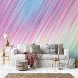 Rainbow Lines 3D Wallpaper, Pastel Wall Mural, Peel & Stick - thumbnail 2