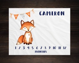 Woodland Milestone Blanket Monthly Growth Tracker Soft Fleece Fox Baby Shower Gift Newborn Watch Me Grow Boy - thumbnail 1