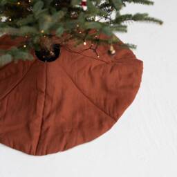 Linen Quilted Christmas Tree Skirt, Burlap Reusable Decoration Cover - thumbnail 3
