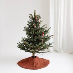 Linen Quilted Christmas Tree Skirt, Burlap Reusable Decoration Cover - thumbnail 2