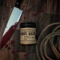 Serial Killer True Crime Candle - Bourbon & Clove Dark Gothic Decor Horror Podcast Fan Gift Earthy Woody Scent, 9Oz Amber Jar - thumbnail 2