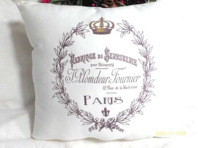 French Themed Pillow With Paris Label & Gold Crown - image 1