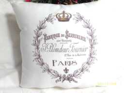 French Themed Pillow With Paris Label & Gold Crown - thumbnail 1