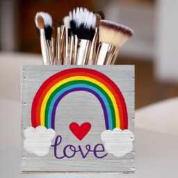 Rainbow Wood Planter Box - Personalized Rustic Organizer - thumbnail 1