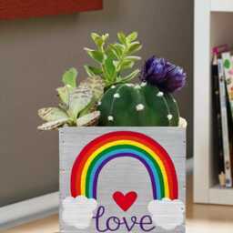 Rainbow Wood Planter Box - Personalized Rustic Organizer - thumbnail 3