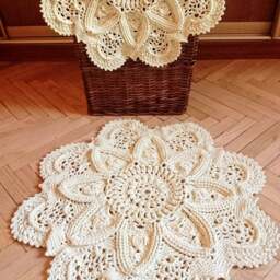 Handmade Crochet Rug Textured Lace Carpet, Cream White - 32 In - thumbnail 2