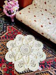 Handmade Crochet Rug Textured Lace Carpet, Cream White - 32 In