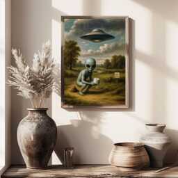 Funny Alien Ufo Print, Victorian Landscape, Surreal Art - thumbnail 2