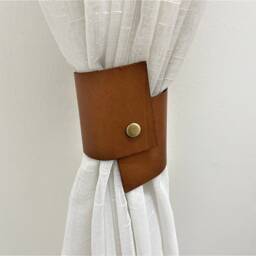 Minimalist Leather Curtain Tie-Backs, Modern Window Decor - thumbnail 2