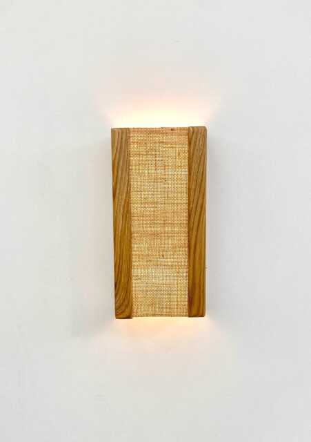 Oak & Raffia Wall Sconce Handmade Wooden Lamp. Plug-In Option. Usa Duties Paid - image 1