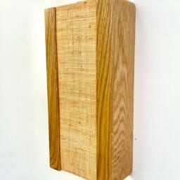 Oak & Raffia Wall Sconce Handmade Wooden Lamp. Plug-In Option. Usa Duties Paid - thumbnail 2