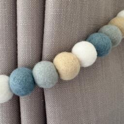 Neutral Blue Grey Felt Ball Curtain Tie Backs - Pom Hold Custom Nursery Decor Baby Gift Colourful Pull - thumbnail 3