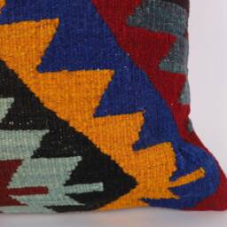 Colorful Geometric Kilim Pillow 16x16 Handwoven Turkish Cushion Cover - thumbnail 2