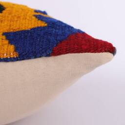 Colorful Geometric Kilim Pillow 16x16 Handwoven Turkish Cushion Cover - thumbnail 4
