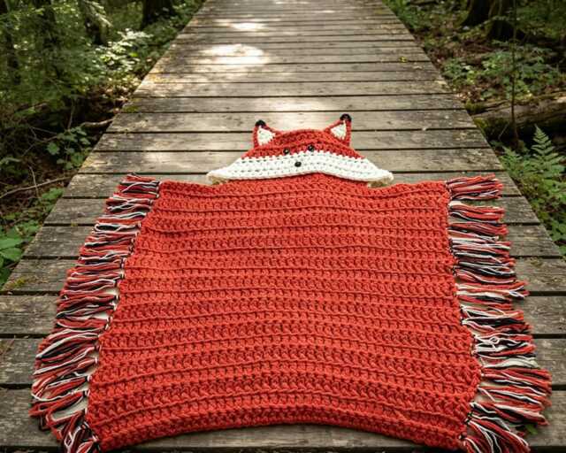 Chunky Crochet Hooded Fox Blanket - Woodland Animal Throw, UK Handmade Cosy Wearable - image 1