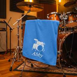 Personalised Drumming Towel - Custom Embroidered Name & Drum Kit Design Gift For Drummers, Musicians & Music Lovers - thumbnail 2