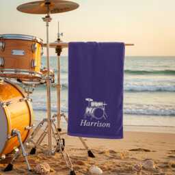 Personalised Drumming Towel - Custom Embroidered Name & Drum Kit Design Gift For Drummers, Musicians & Music Lovers - thumbnail 3