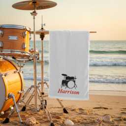 Personalised Drumming Towel - Custom Embroidered Name & Drum Kit Design Gift For Drummers, Musicians & Music Lovers - thumbnail 1