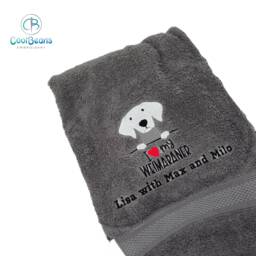 Weimaraner Dog Towel - Personalised Face Cloth/Hand Bath Embroidered - thumbnail 2