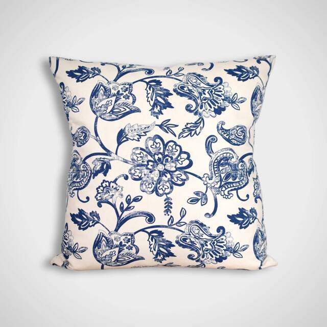 Blue Floral Cushion Cover, Botanical Pattern, Scandinavian Cotton Fabric, 40cm To 50cm Square, Handmade By Vivid Shades - image 1