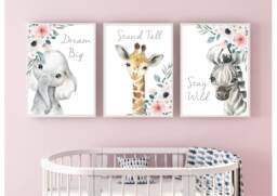 Set Of 3 Safari Floral Animals, Nursery Prints, Decor, Girls Nursery, Woodland Prints - thumbnail 1