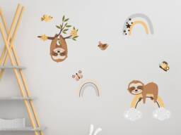 Sloths & Rainbows Wall Sticker, Jungle Stickers, Safari Sloth Decal, Themed Room - thumbnail 1