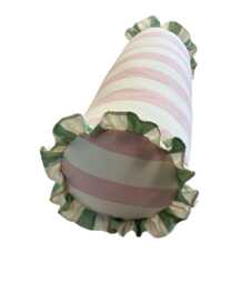 Handmade Bolster Cushion Ian Mankin Devon Stripe, Pink & Sage