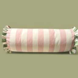 Handmade Bolster Cushion Ian Mankin Devon Stripe, Pink & Sage - thumbnail 2