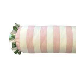 Handmade Bolster Cushion Ian Mankin Devon Stripe, Pink & Sage - thumbnail 3