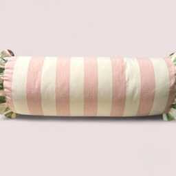 Handmade Bolster Cushion Ian Mankin Devon Stripe, Pink & Sage - thumbnail 4