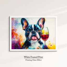 French Bulldog Drinking Wine Dog Pet Abstract Oil Painting Framed Poster Print - Canvas Wall Art Living Home Decor Interior Gift - thumbnail 3