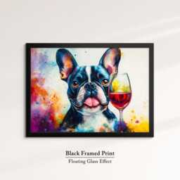 French Bulldog Drinking Wine Dog Pet Abstract Oil Painting Framed Poster Print - Canvas Wall Art Living Home Decor Interior Gift - thumbnail 2