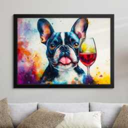 French Bulldog Drinking Wine Dog Pet Abstract Oil Painting Framed Poster Print - Canvas Wall Art Living Home Decor Interior Gift - thumbnail 4