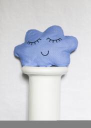 Cloud Cushion Doudou Cotton Blue Sky Feathers White Polka Dots Serene Face Too Cute Black Thread Stuffed Handmade in France - thumbnail 1