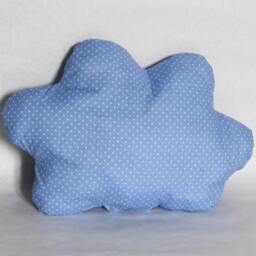 Cloud Cushion Doudou Cotton Blue Sky Feathers White Polka Dots Serene Face Too Cute Black Thread Stuffed Handmade in France - thumbnail 4