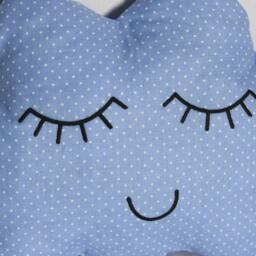 Cloud Cushion Doudou Cotton Blue Sky Feathers White Polka Dots Serene Face Too Cute Black Thread Stuffed Handmade in France - thumbnail 3