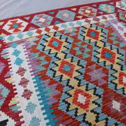 5'9x7'10 Ft Red Multicolor Afghan Kilim Rug - Handmade Wool Flatweave Veg Dyes Turkmen Oriental Area Living Room Bedroom Carpet - thumbnail 4