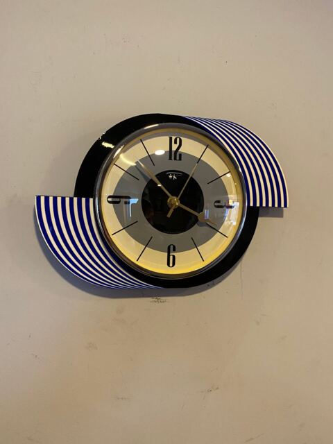 Midcentury Atomic Wall Clock Royale Blue Formica, Jetsons Style - image 1