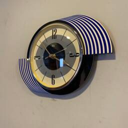 Midcentury Atomic Wall Clock Royale Blue Formica, Jetsons Style - thumbnail 3