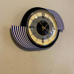 Midcentury Atomic Wall Clock Royale Blue Formica, Jetsons Style - thumbnail 2